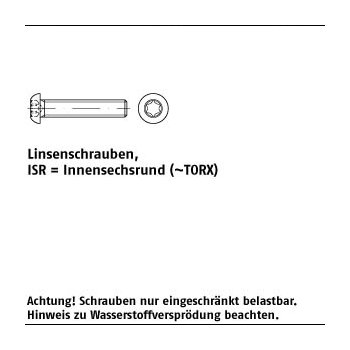 500 Stück ISO 7380 1 010.9 ISR galvanisch verzinkt Flachkopfschrauben mit Innensechsrund (TORX) M4x8 T20 mm