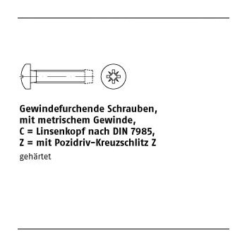 1000 Stück DIN 7500 Stahl Form C Z galvanisch verzinkt Gewindefurchende Schrauben KS Z metr. Gewinde Linsenkopf nach DIN 7985 CM3x20 Z mm