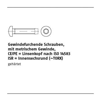 1000 Stück DIN 7500 Stahl Form CE ISR/PE galvanisch verzinkt Gewindefurchende Schrauben ISR metr. Gewinde Linsenkopf nach ISO 14583 CEM5x6 T25 mm