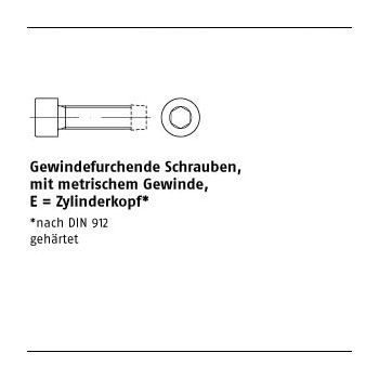 1000 Stück DIN 7500 Stahl Form E galvanisch verzinkt Gewindefruchende Schrauben ISK metr. Gewinde Zylinderkopf E M6x25 mm