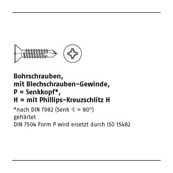 1000 Stück DIN 7504 Stahl Form P H galvanisch verzinkt Bohrschrauben mit Blechschrauben Gew. mit Senkkopf nach DIN 7982 KS H P 3,5x13 H mm