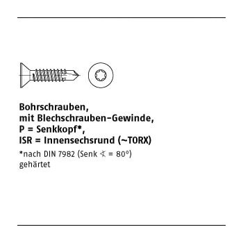 1000 Stück DIN 7504 Stahl Form P ISR galvanisch verzinkt Bohrschrauben mit Blechschrauben Gew. mit Senkkopf nach DIN 7982 mit ISR P 2,9x13 T10 mm