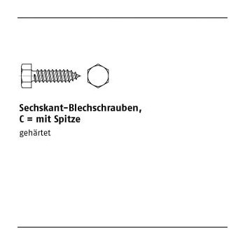 1000 Stück DIN 7976 Stahl geh. Form C galvanisch verzinkt Sechskant Blechschrauben mit Spitze C 3,5x25 mm