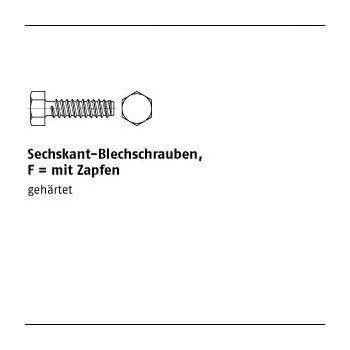 500 Stück DIN 7976 Stahl geh. Form F galvanisch verzinkt Sechskant Blechschrauben mit Zapfen 4,2x25 F mm