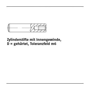 25 Stück DIN 7979 Stahl Form D/M6 Zylinderstifte mit Innengewinde gehärtet Toleranzfeld m6 D 6x12 mm