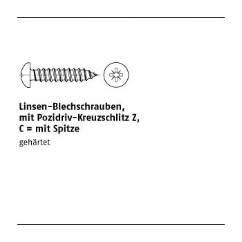 2000 Stück DIN 7981 Stahl Form C Z galvanisch verzinkt Linsen Blechschrauben mit Spitze mit Pozidriv Kreuzschlitz Z 2,2x22 C Z mm