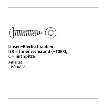 2000 Stück DIN 7981 Stahl Form C ISR galvanisch verzinkt Linsen Blechschrauben mit Spitze Innensechsrund (TORX) 2,9x22 C T10 mm