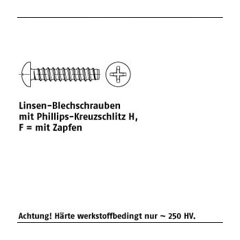 1000 Stück DIN 7981 A2 Form F H Linsen Blechschrauben mit Zapfen mit Phillips Kreuzschlitz H 2,9x6,5 F H mm