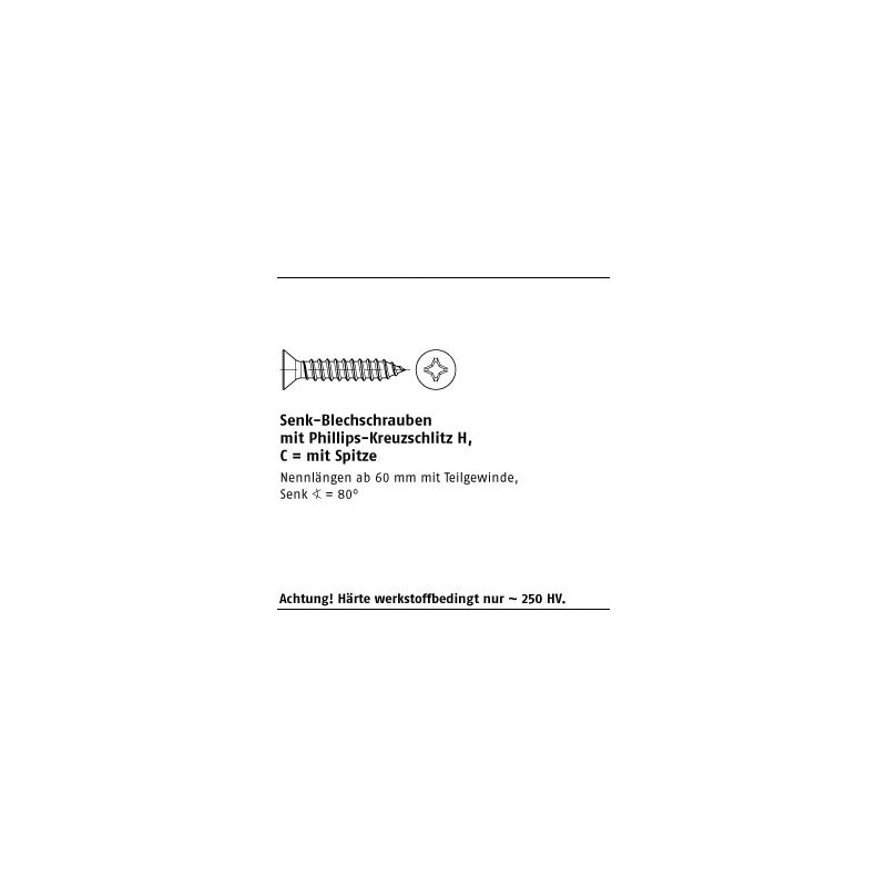 PH 3,9x 13 1000 Stück Blechschrauben Senkkopf DIN 7982-C-H A4 Kreuzschlitz