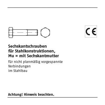 50 Stück DIN 7990 Mu 4.6 SB feuerverzinkt Sechskantschrauben mit Sechskantmutter für Stahlkonstruktionen M16x35 mm