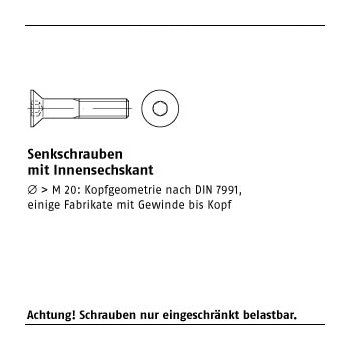 25 Stück ISO 10642 010.9 Senkkopfschrauben mit Innensechskant M24x60 mm