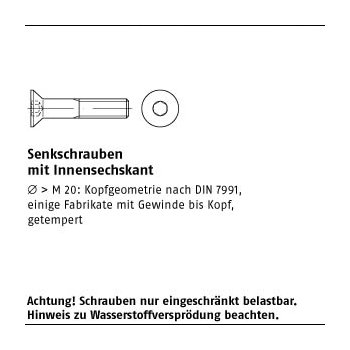 200 Stück ISO 10642 010.9 galvanisch verzinkt Senkkopfschrauben mit Innensechskant M6x45 mm