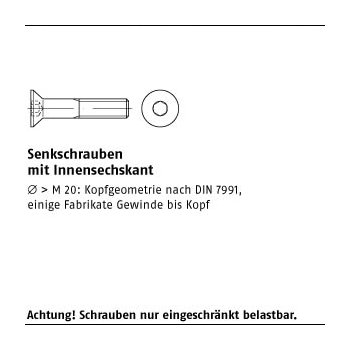 500 Stück ISO 10642 08.8 galvanisch verzinkt 8 DiSP Senkkopfschrauben mit Innensechskant M6x25 mm