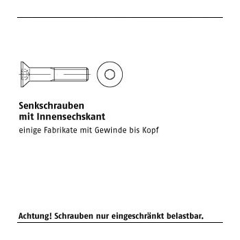 100 Stück ISO 10642 A2 Senkkopfschrauben mit Innensechskant M3x16 mm