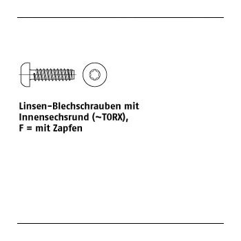 1000 Stück ISO 14585 Stahl geh. Form F galvanisch verzinkt Flachkopf Blechschrauben mit Zapfen mit Innensechsrund (TORX) 2,9x13 F mm