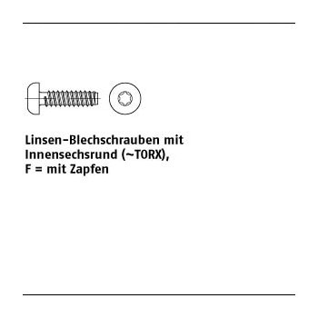 1000 Stück ISO 14585 Stahl geh. Form F galvanisch verzinkt Flachkopf Blechschrauben mit Zapfen mit Innensechsrund (TORX) 3,5x13 F mm