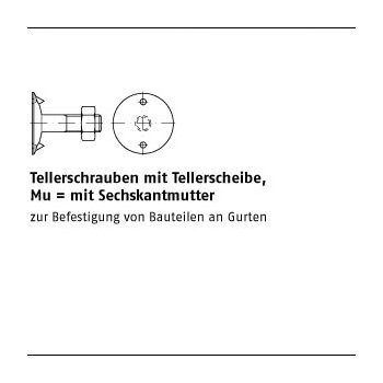 100 Stück DIN 15237 Mu 3.6 Tellerschrauben mit Tellerscheibe mit Sechskantmutter M8x25 mm