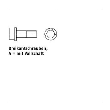 100 Stück DIN 22424 8.8 Form A Dreikantschrauben mit Vollschaft AM8x25 mm