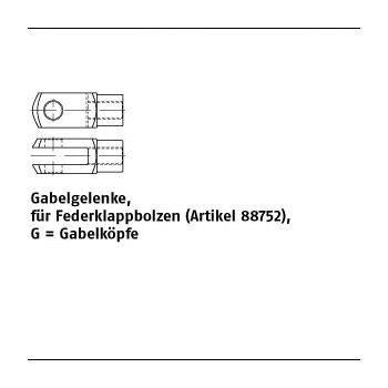 10 Stück DIN 71752 Stahl Form G galvanisch verzinkt Gabelgelenke für Federklappbolzen Gabelköpfe G 6x24 mm