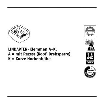 1 Stück GTW 40 A K galvanisch verzinkt LINDAPTER Klemmen A K mit Rezess (Kopf Drehsperre) kurze Nockenhöhe KM12 / 45 mm