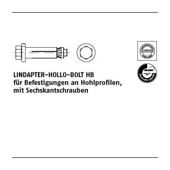 1 Stück A4 HB LINDAPTER HOLLO BOLT HB f. Befestigungen an Hohlprofilen mit Sechskantschraube M8x50/22 mm