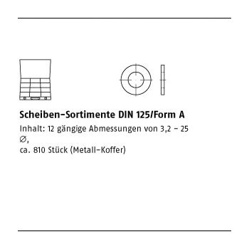 1 Stück Sortimente DIN 125/A Stahl galvanisch verzinkt Scheiben Sortimente DIN 125/Form A DIN 125 mm