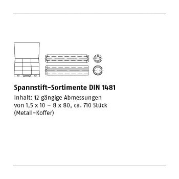 1 Stück Sortimente DIN 1481 Federstahl Spannstift Sortimente DIN 1481 DIN 1481 mm