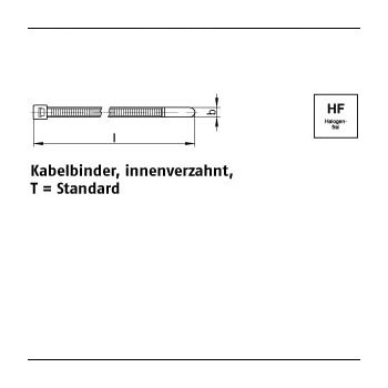 100 Stück PA 6.6 T natur (NA) Kabelbinder innenverzahnt Standard 28x240/ 65 mm