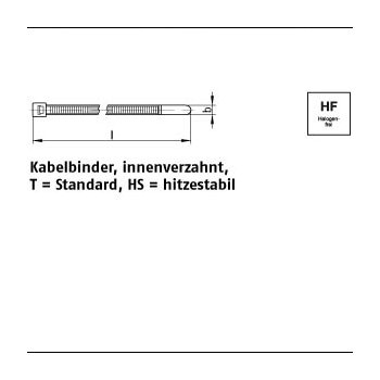 100 Stück PA 6.6 HS T HS natur (NA) Kabelbinder innenverzahnt Standard hitzestabil 40x180 / 42 mm