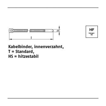 100 Stück PA 6.6 HS T HS schwarz (BK) Kabelbinder innenverzahnt Standard hitzestabil 46x150 / 35 mm