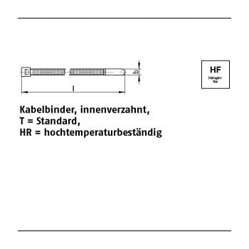 1000 Stück PA4.6 HR/N46 T HR natur (NA) Kabelbinder innenverzahnt Standard hochtemperaturbeständig 25x100 / 22 mm