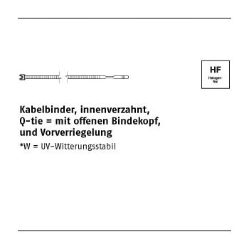 100 Stück PA66W Q tie schwarz Kabelbinder innenverzahnt Q tie mit offenen Bindekopf und Vorverriegelung 36x160/ 38 mm