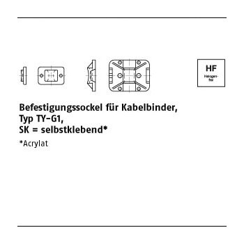 100 Stück  82540 PA 6.6 TY G1/SK natur (NA) Befestigungssockel für Kabelbinder Typ TY G1 selbstklebend 4 mm