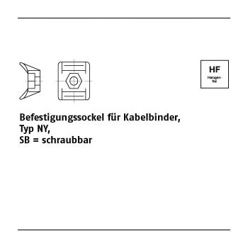 1000 Stück  82543 PA 6.6 NY/SB natur (NA) Befestigungssockel für Kabelbinder Typ NY schraubbar 8 mm