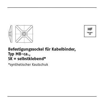 100 Stück  82550 PA 6.6 mB CA/SK natur (NA) Befestigungssockel für Kabelbinder Typ mB CA selbstklebend 54 mm