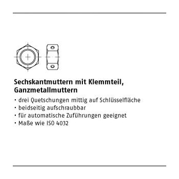 1000 Stück A2  70 Biloc Sechskantmuttern mit Klemmteil Ganzmetallmuttern M6 mm