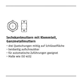 1000 Stück A4  80 Biloc Sechskantmuttern mit Klemmteil Ganzmetallmuttern M6 mm