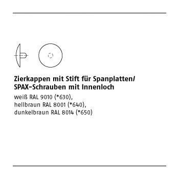 1000 Stück Kunststoff IL Zierkappen mit Stift für Spanplatten/SPAxSchrauben mit Innenloch 25x12 mm