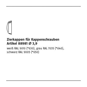 1000 Stück Kunststoff weiß Zierkappen für Kappenschrauben88981 Ø 39 F. 39 mm