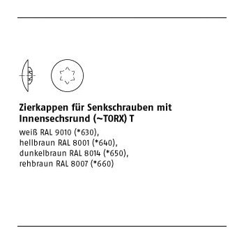 1000 Stück Kunststoff ISR rehbraun Zierkappen für TorxSchrauben mit Innensechsrund (TORX) 30x165/6 mm