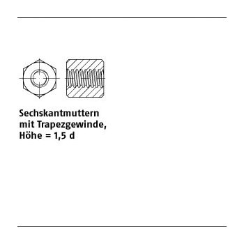 1 Stück Stahl Sechskantmuttern mit Trapezgewinde Höhe = 15 d TR16x4 SW27x24 mm