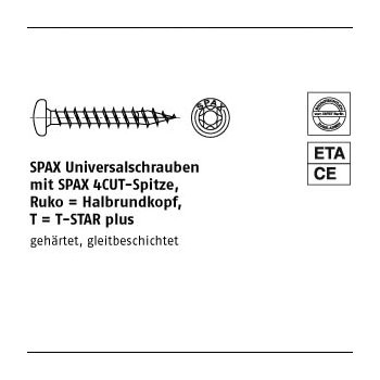 500 Stück Stahl ABC SPAX Rundkopf T galvanisch verzinkt Universalschrauben MULTI Halbrundkopf Pozidriv KS 4x45/42 T20 mm