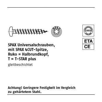 200 Stück A2 ABC SPAX Rundkopf T Universalschrauben MULTI Halbrundkopf Pozidriv KS 4x35/30 T20   mm