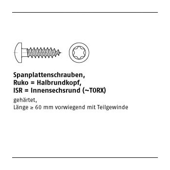 1000 Stück  Stahl Ruko ISR galvanisch verzinkt Spanplattenschrauben Halbrundkopf ISR = Innensechsrund (TORX) 3x10 T10 mm