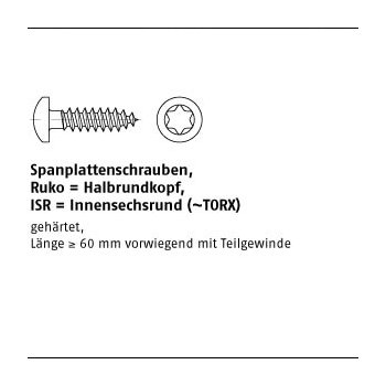 1000 Stück  Stahl Ruko ISR galvanisch verzinkt Spanplattenschrauben Halbrundkopf ISR = Innensechsrund (TORX) 3,5x35 T15 mm