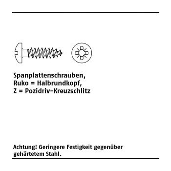 1000 Stück  A2 Ruko Z Spanplattenschrauben Halbrundkopf Pozidriv Kreuzschlitz 3x16 Z mm