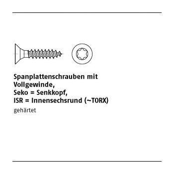 1000 Stück Stahl Seko ISR galvanisch verzinkt Spanplattenschrauben mit Vollgew. Senkkopf Innensechsrund (TORX) 3,5x30 T15 mm