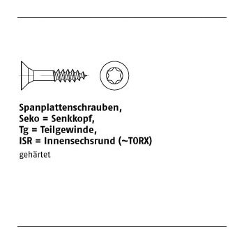 1000 Stück Stahl Seko ISR Tg galvanisch verzinkt Spanplattenschrauben Senkkopf Innensechsrund (TORX) Tg 3x30/18 mm