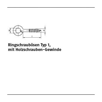 100 Stück Stahl Typ 1 galvanisch verzinkt Ringschraubösen Typ 1 mit Holzschrauben Gewinde 6x3(18/4) mm