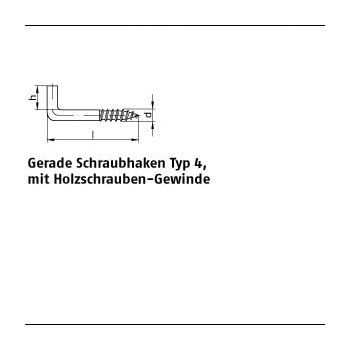 200 Stück Stahl Typ 4 galvanisch verzinkt Gerade Schraubhaken Typ 4 mit Holzschrauben Gewinde 20x28x8 mm